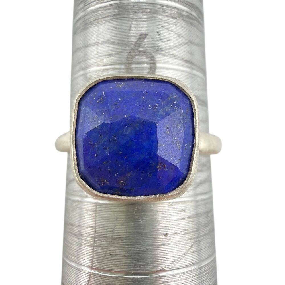 Classic Royal Blue Lapis Lazuli Golden Pyrite 925 Sterling Silver Ring Size 7